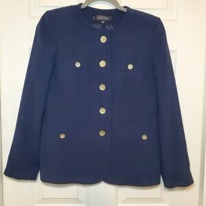 Kasper Blazer Jacket Button Womens Size 6P Lined Suit coat Stretch Navy